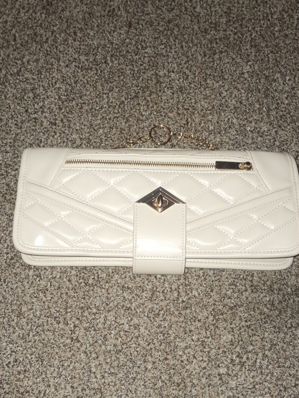 Quilted Cream Jewelry Travel Bag with Gold-Tone Accent